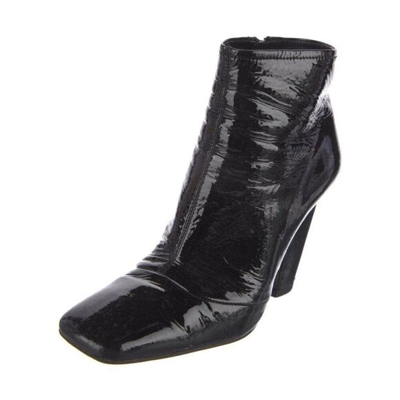 Prada Authentic Solid Black Patent Leather High Heel Ankle Boots Booties 5 - Picture 2 of 9